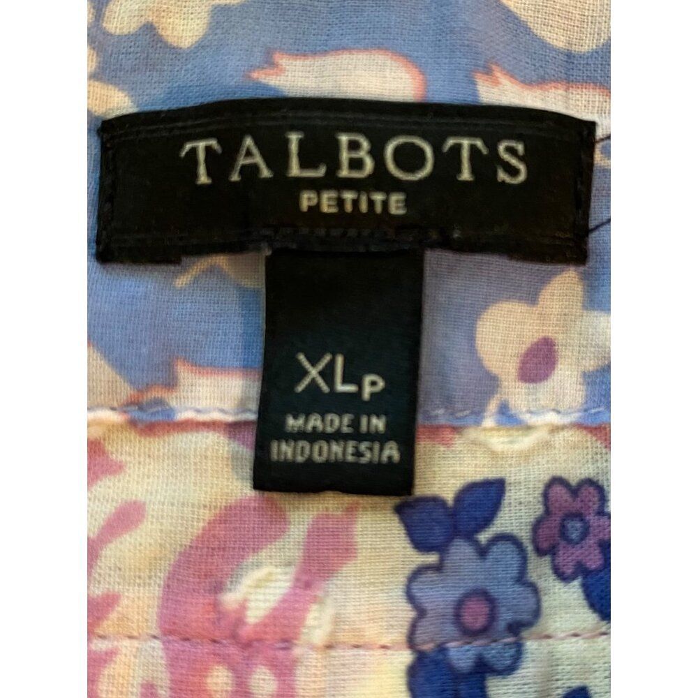 Talbots Petite XLP Pink Floral Button-Up Shirt Textured Polka Dot Boho Cottage - Picture 3 of 14